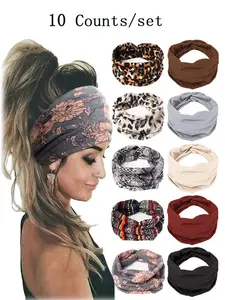 10pcs Boho Multicolor Printed Hairbands, Fashion Elastic Hair Bands, Running Yoga Sports Headwear, Daily Wear Accessories, Headbands Women