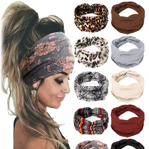 10pcs Boho Multicolor Printed Hairbands, Headband Set, Fashion Elastic Hair Bands, Running Yoga Sports Headwear, Daily Wear Accessories, Headbands Women, Workout Headband, Stretchy Headbands