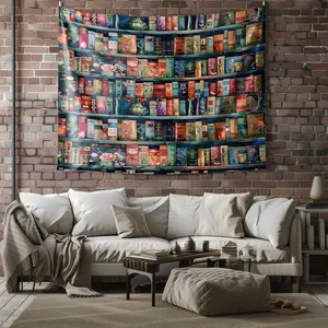 Vintage Bookshelf Floral Tapestry, Boho Library Aesthetic Wall Hanging, Artistic Bookshelf Decor for Bedroom, Living Room & Reading Nook (Multiple Sizes Available)