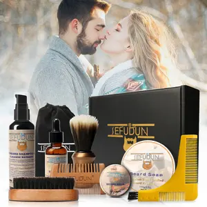 Men's Beard Care Gift Set, Includes Beard Soap, Soft Brush, Beard Comb, Beard Balm, Template Comb, Beard Oil, Shampoo, Handbag, Father's Day Gift, Beard Grooming Kit