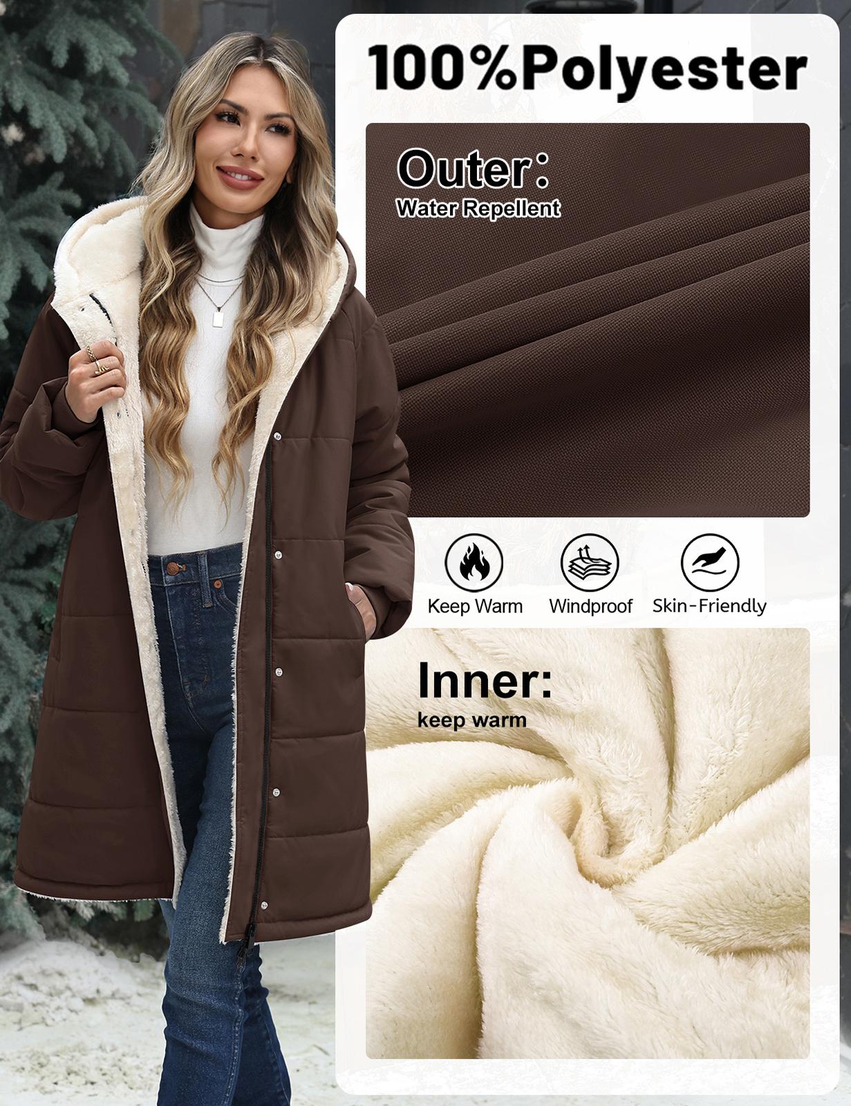 UMIPUBO Women's Long-Sleeve Casual Fit Faux Sherpa Lined Hooded Puffer Parka, Warm Quilted Full-Zip Everyday Winter Outer Coat with Pockets, Stylish Design, Jackets
