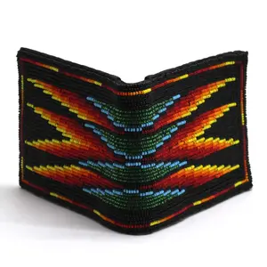Handmade beaded Native American style genuine leather Men's bifold Wallet/purse - Black Blue Fire