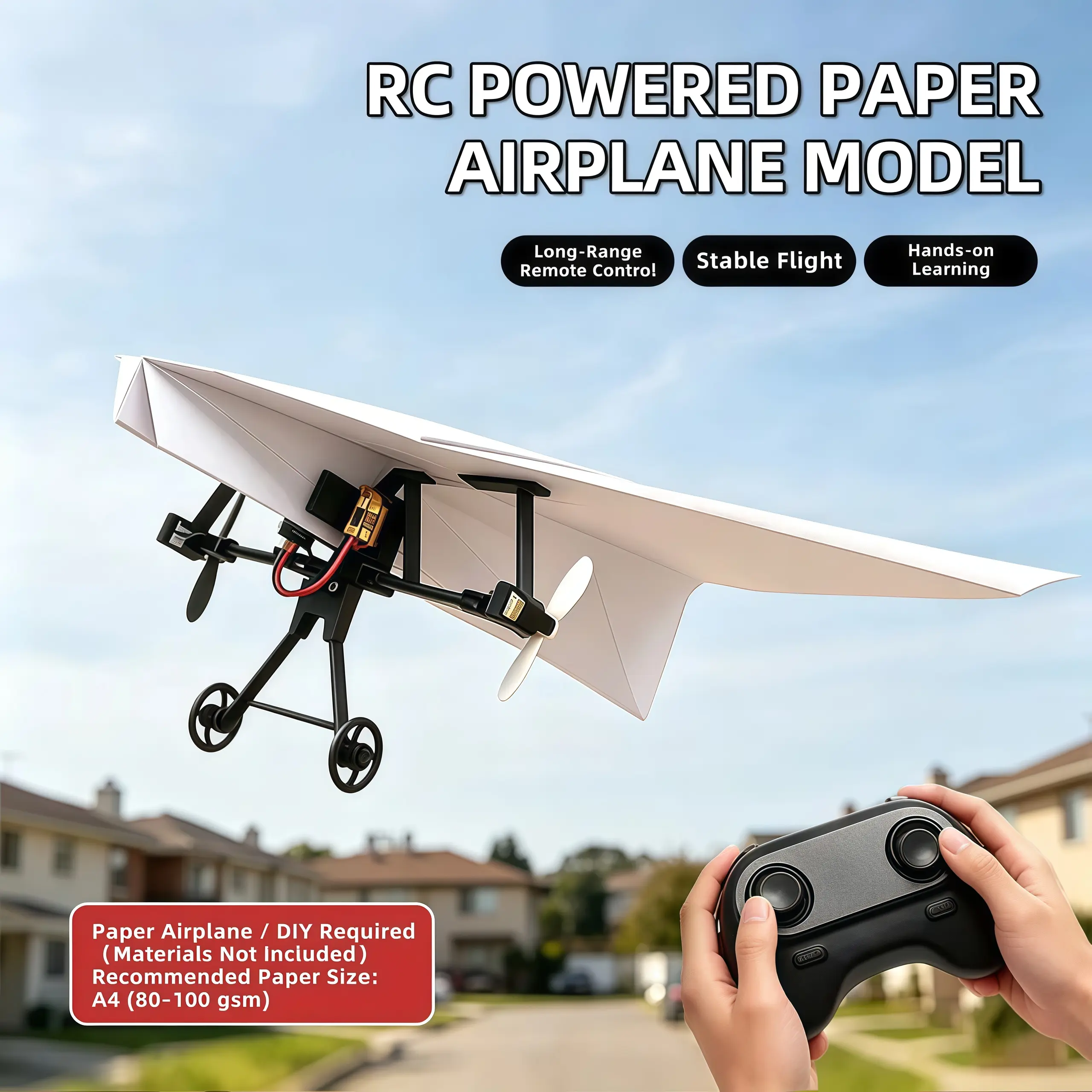RC Paper Airplane Kit, Remote Control Plane with Gyro Stabilizer & Dual Propellers, DIY Foldable Flying Toy, Easy-to-Fly STEM Toy, Birthday Gift for Kids Boys & Adults, safe outdoor toy