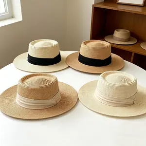 Women's Summer Flat-Top Straw Hat Beach & Vacation Sun Hat with Sunshade for Outdoor Activities Ideal for Warm Weather