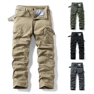 Men’s washed cargo pants, straight cut, multi-pocket casual long pants for outdoor wear, abrasion-resistant tactical pants (without belt) fathersdaygift