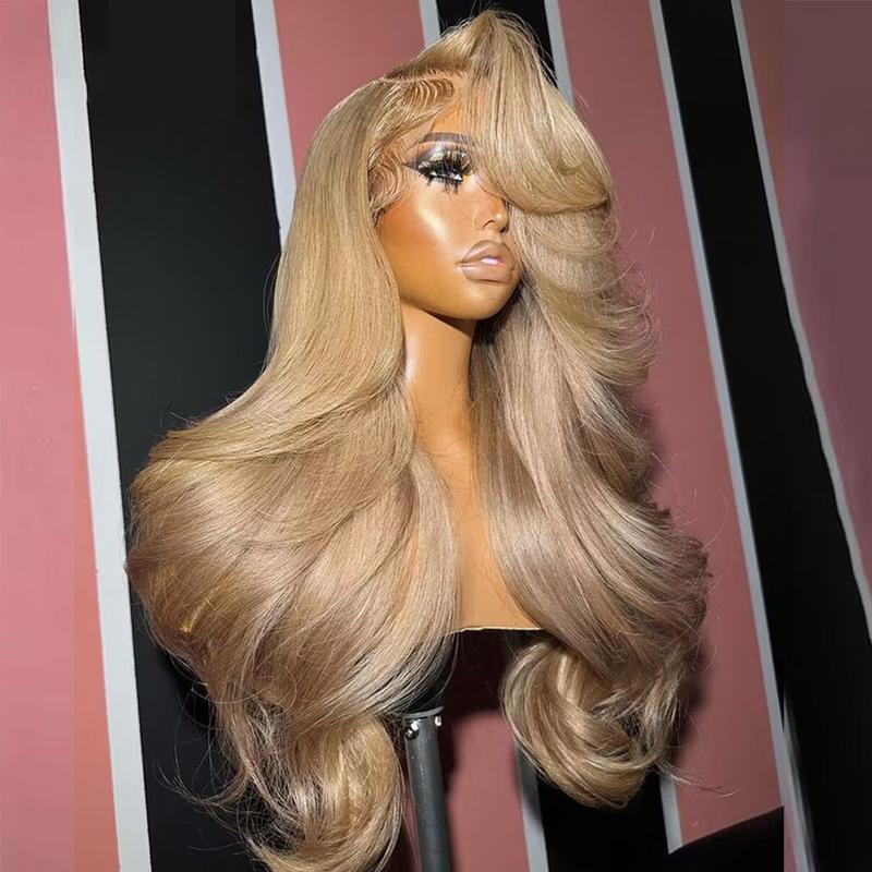 Milk Tea 200% Density Ash Blonde Body Wave Wigs Toned Ombre Blonde Human Hair 13X6 HD Transparent Thin Lace Frontal Wig Glueless Human Hair Wigs With Baby Hair Can Be Restyled
