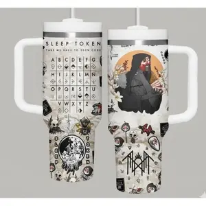 Dark Aesthetic Sleep Token Tumbler 40oz – Occult Code Handle Cup, Music Fan Gift