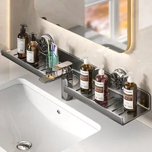 Modern Metal Suction Cup Sink Organizer Rack, Geometric Design, No-Drill Wall Mount, Essential Storage Solution for Bathroom & Kitchen, Bathroom Organizing Accessories