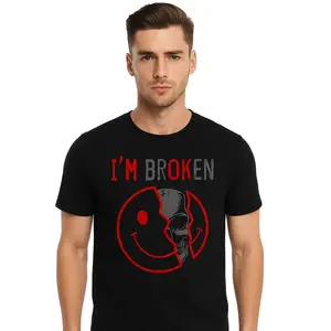 Casual Short Sleeve Cotton T-Shirt for Invisible Illness Awareness - Menswear Top Streetwear Crewneck Tee with "I'm Broken" Graphic Design