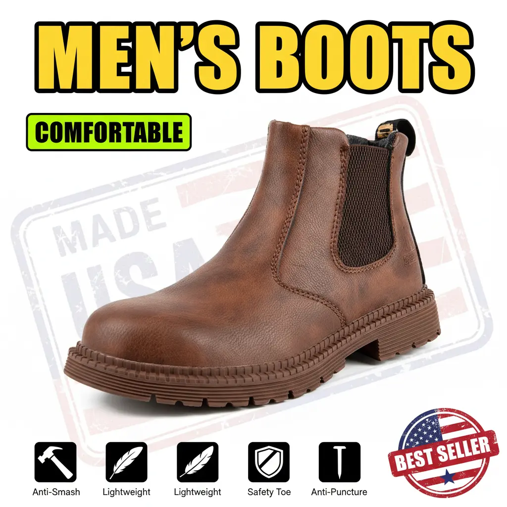 Waterproof Slip On Work Boots for Men & Women, Round Toe Puncture-Resistant Synthetic Shoe for Construction & Warehouse Use, Waterproof Work Boot, Breathable Work Boot