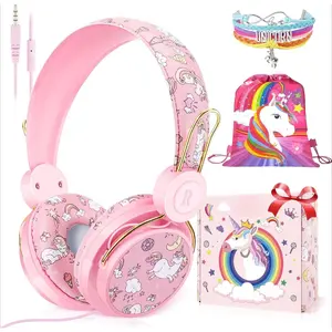 P-HPS06     Unicorn Headphones for Girls Kids for School, Kids Wired Headphones with Microphone & 3.5mm Jack, Teens Toddlers Noise Cancelling Headphone with Adjustable Headband for Tablet/Smartphones