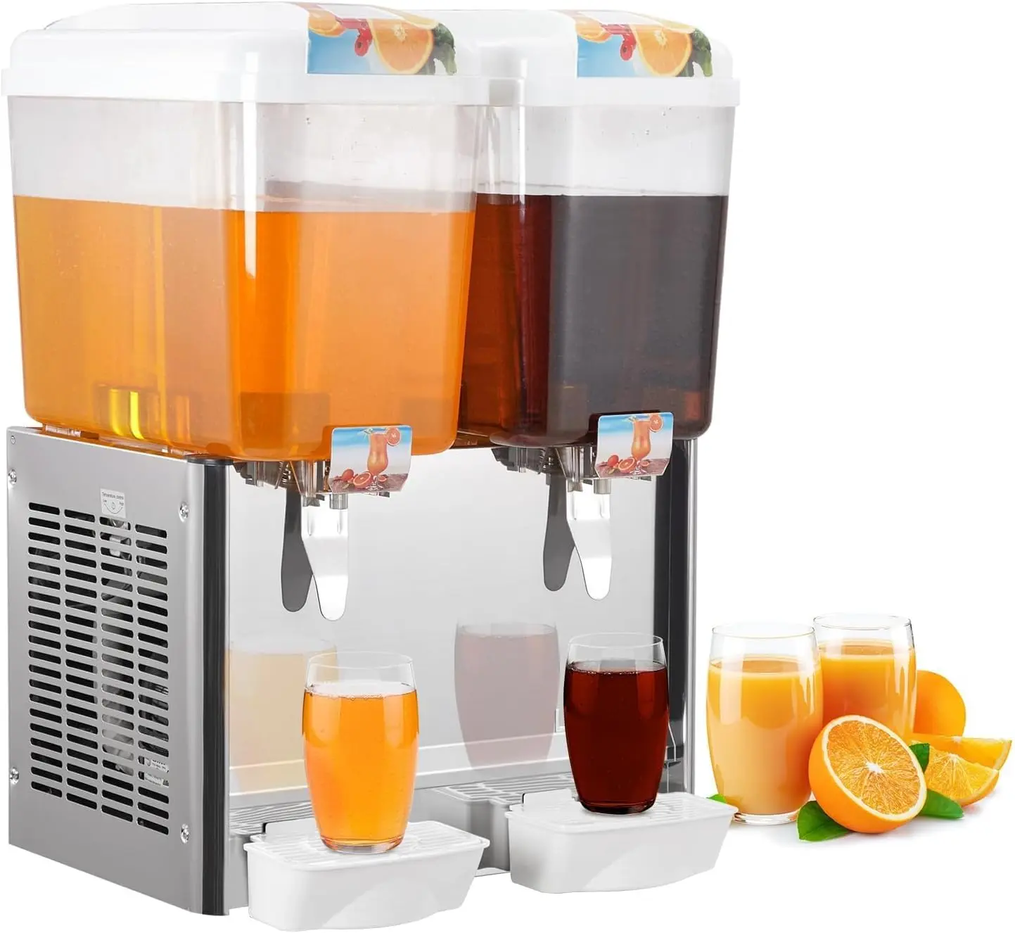Garvee Stainless Steel Beverage Dispenser with 2 Tanks, 9.6 Gallon Capacity, Thermostat Control, 370W Power, 36L Cold Juice Dispenser Ideal for Cafeterias, Hotels, and Parties, Silver Finish