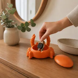 Cute Resin Crab Trinket Box with Removable Lid - Coastal Home Decor Statue, Multi-Use Storage Holder for Rings, Earrings, Keys, Coins, Earbuds, Beach House Gift
