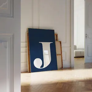 Letter J Navy Blue Nursery Poster, Initial Monogram G