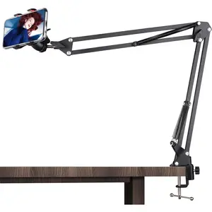 Phone Mount, 360° Rotatable Flexible Articulating Arm Phone Holder, Cell Phone Clip, Desktop Table Clamp Stand for Video Recording, Cooking, Crafting, Live Streaming