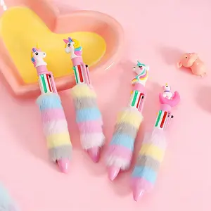 Cartoon Unicorn Plush Drawing Pens, Random Color Set of 1/3/5/10 Pieces, 6-Color Writing Brushes, Soft Shell Design, Perfect for Girls' Stationery