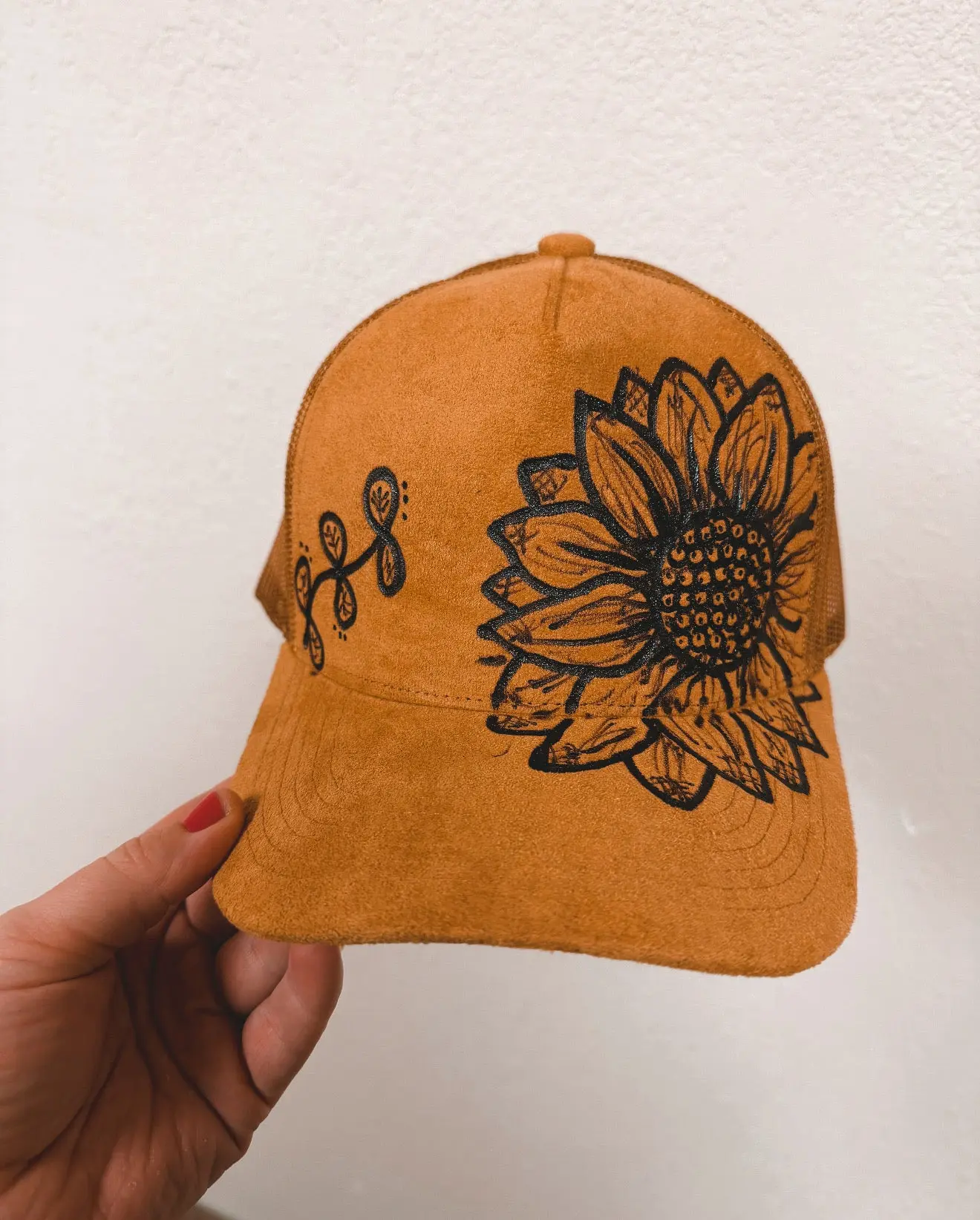 Hand Burned Sunflower Trucker Hat