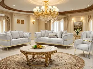 FM67003BG-SL 2 pc Charlevoix Beige Fabric Tufted Accents with Gold Trim, Curved Arms, and Love Seat Set