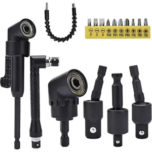 Flexible Drill Bit Extension Set with 2 hex shank 105 °   right angle drill attachments, 360 °   Rotatable Socket Adapter, 90 °   Angled Bits with a flexible extension and 10 short screwdriver bits
