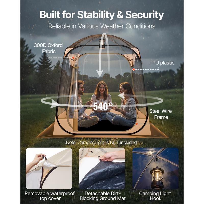 VEVOR Pop up Sports Tent,  63x63 in Clear Bubble Tent for 2-4 Persons, Waterproof Outdoor Pod with Floor Mat & Top Cover, Garden Igloo Dome Tents Camping Shelter for Events Fishing Cheering