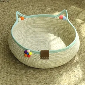 2-in-1 Cat Scratching Board and Bed, Space-Saving Scratcher Lounge with Play Ball Accessories, Durable Reusable Cat Furniture for Indoor Cats and Small Dogs, Natural Style Pet Bed and Scratcher