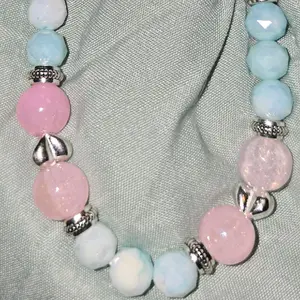 Cotton Candy Bracelet with Pink and Blue Beads and Silver Accents for Women