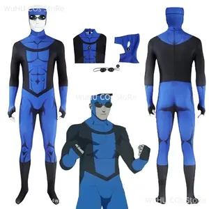 Anime Cartoon Invincible3 Blue Jumpsuit Mask Eyeglasses Male Superhero Man Hallowen Carnival Cloth Mark Grayson Cosplay Disguise