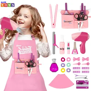 Salon Set Pretend Play Stylist Hair Cutting Kit Hairdresser Toys with Hair Dryer, Scissors, Barber Apron and Styling Accessories Brush Combs