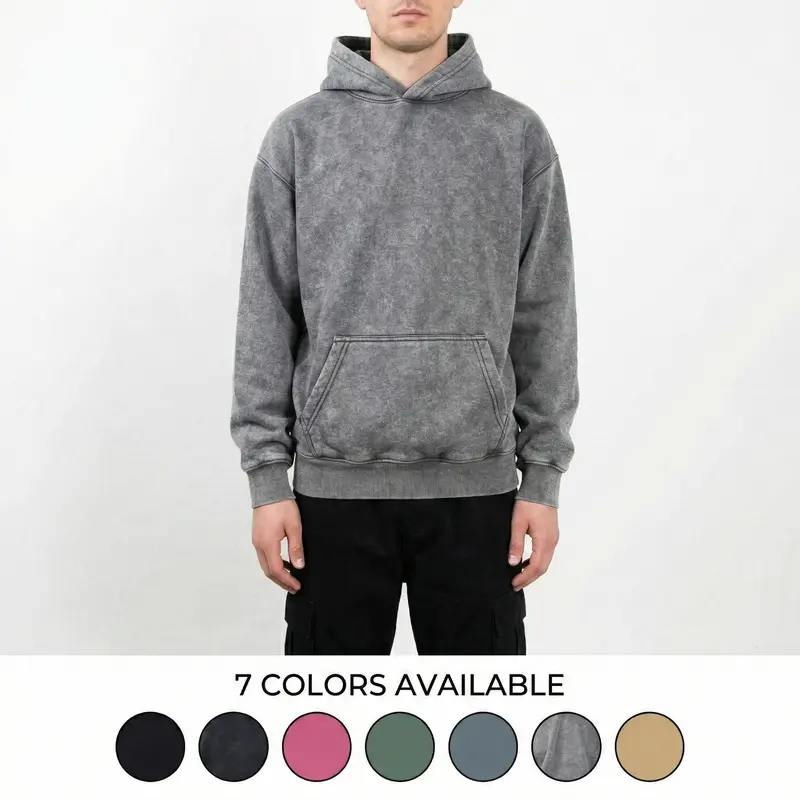 HIGH LEVEL HL Men's Stone Washed Cotton Fleece Plush-Lined Pullover Hoodie - Regular Fit, 350gsm Textured Fabric, Cold Weather Casual Fashion Streetwear