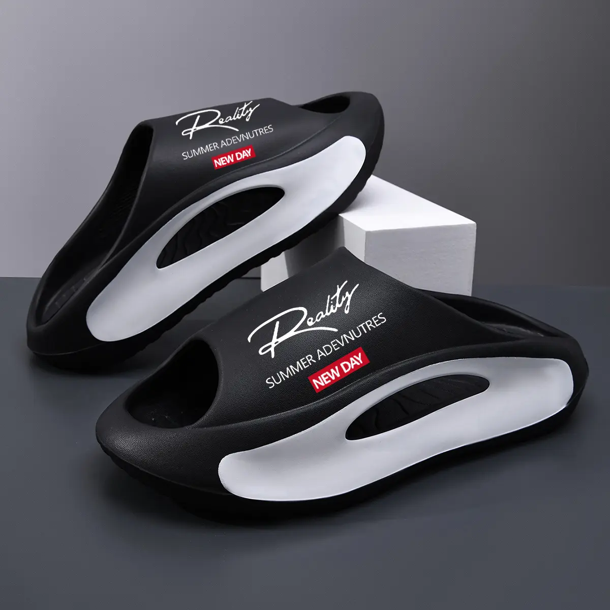 Fashion Street Style Summer Slides – EVA Construction with Stylish Slogan, Breathable Design & Anti-Slip Sole for TikTok Trend Setters