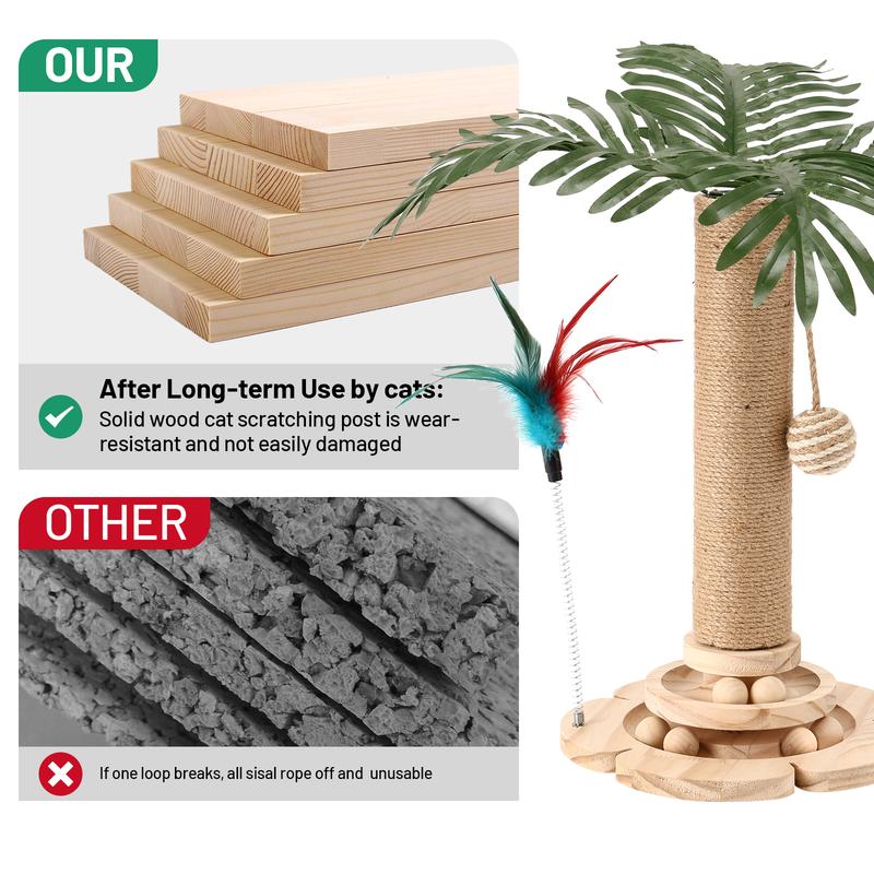 Cute Design Cat Tree Tower for Indoor Cats with Interactive Dangling Balls, Jungle Paradise Design, Scratching Post & Tropical Decor