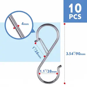 10 Pack S Hooks for Hanging, Rustproof S-Shaped Hook with Safety Buckle Heavy Duty Metal S Hanging Hook for Clothes, Pots, Pans, Kitchen Utensil, Cubicle, Closet Rob, Bags(3.5 inch, Silvery) Organiser Multicolor