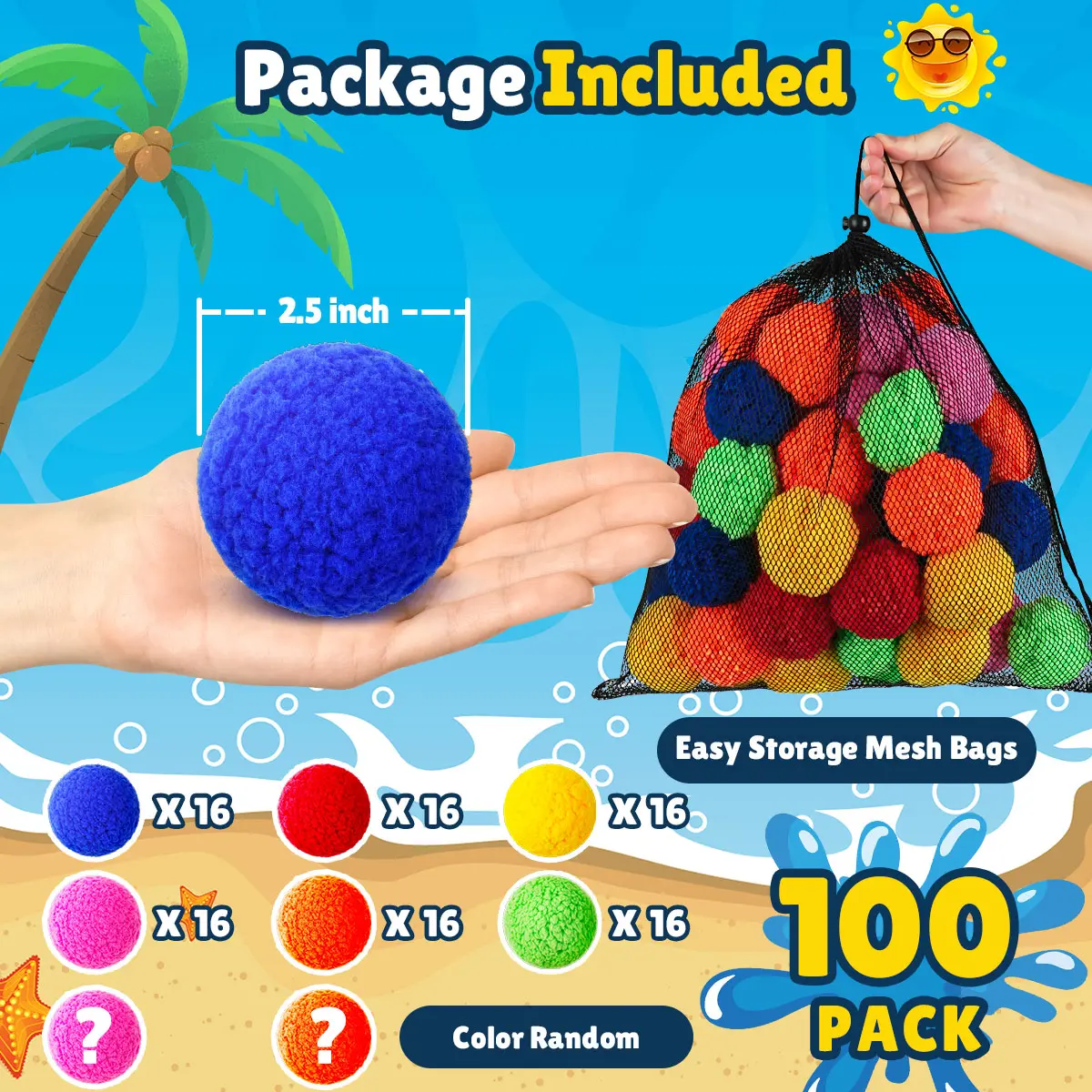 100 Pcs Reusable Water Balls, Reusable Water Balloons for Outdoor Toys and Games, Water Toys for Kids and Adults Boys and Girls - Summer Toys Ball for Pool and Backyard Fun