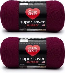 Red Heart Super Saver Jumbo Burgundy Yarn - 2 Pack of 396g/14oz - Acrylic - 4 Medium (Worsted) - 744 Yards - Knitting/Crochet