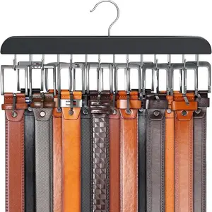 14 Hook Wooden Belt Hanger, Multifunctional Clothes Hanger, Polished Multi-Functional Organizer, Space Saving Clothes Rack for Belts, Tank Tops, Scarves, Home Bathroom Bedroom Closet