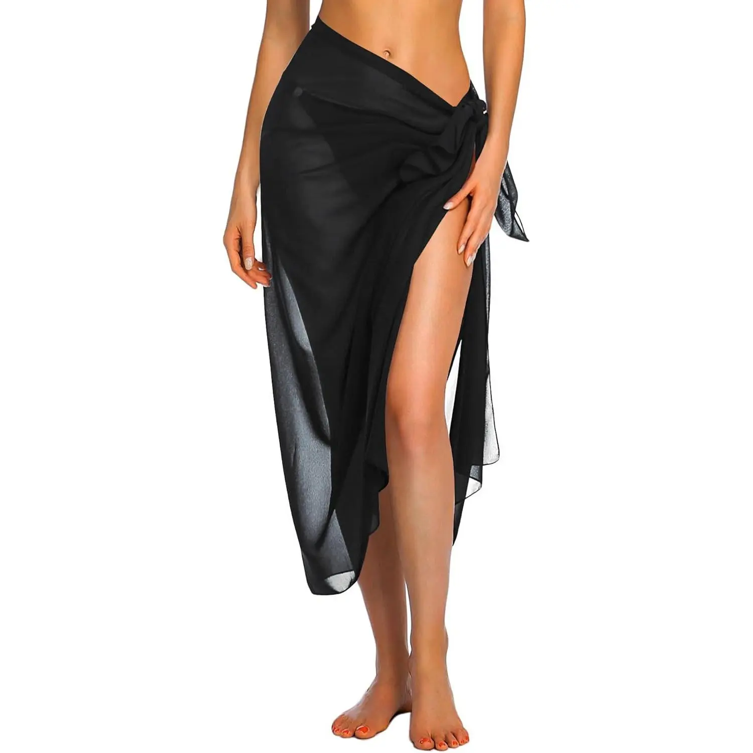 Women's Sheer Swiss Dot Chiffon Sarong Swimsuit Cover Up, Long Polyester Bikini Wrap, Loose Fit Summer Beachwear, Clothing, Women's Clothes, Female, Sleeveless, 1-White, Sheer Fabric, 1-Size, Dot Pattern, Machine Wash
