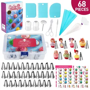 Cake Decorating Supplies - 68 Pcs Cake Decorating Kit with 32 Numbered Icing Tips, 7 Korean Piping Tips, 21 Pastry Bags, 3 Cream Scrapers Baking Tools for Cake Lovers Uarter