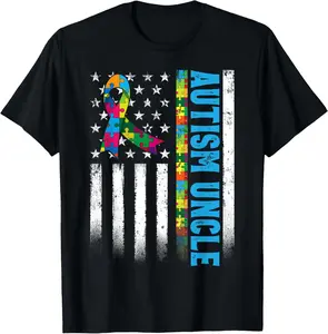 Retro American Flag Autism Uncle Awareness Autistic T-Shirt