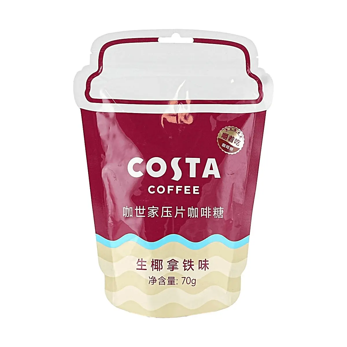 COSTA Coconut Latte Coffee Candy Chewy Bites - Rich Coconut Flavor, 0 Trans Fat, 70g Pack