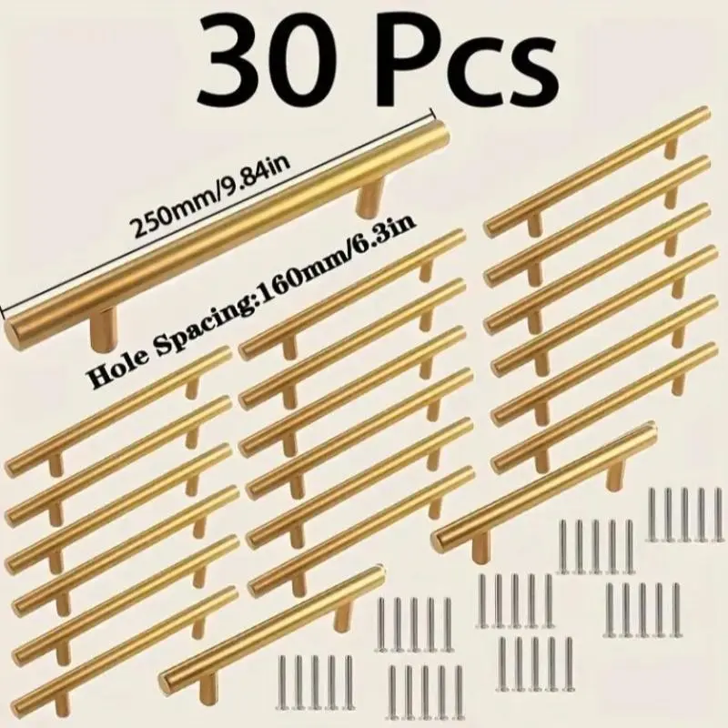 30-Piece Long Cabinet Door Handles, Kitchen Hardware Door Pulls, Metal Material, Screw Length 0.98 Inch, High Integration, Screw Included, Heavy Duty Handle