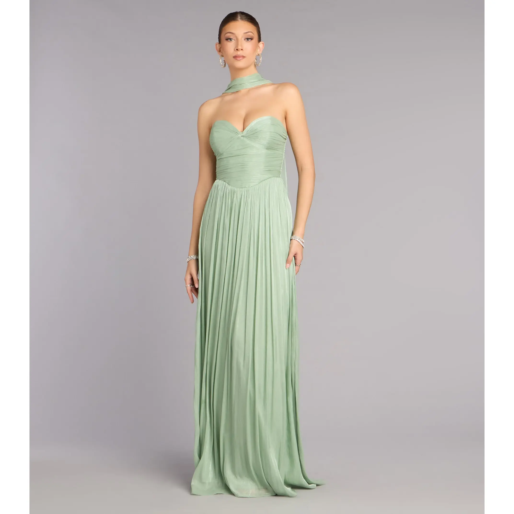 Serena Chiffon Formal Dress With Scarf