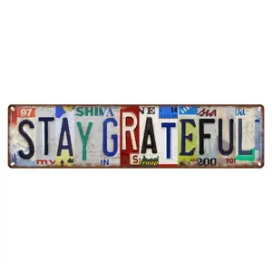Stay Grateful Vintage   10x40" Motivational Quote  Decor Large Rustic Plaque Daily Reminder warning home ideal living room man gift funny tin  religious sign farmhouse porch  art modern family iron wall style  sign prayer durable metal enthusiast donkey
