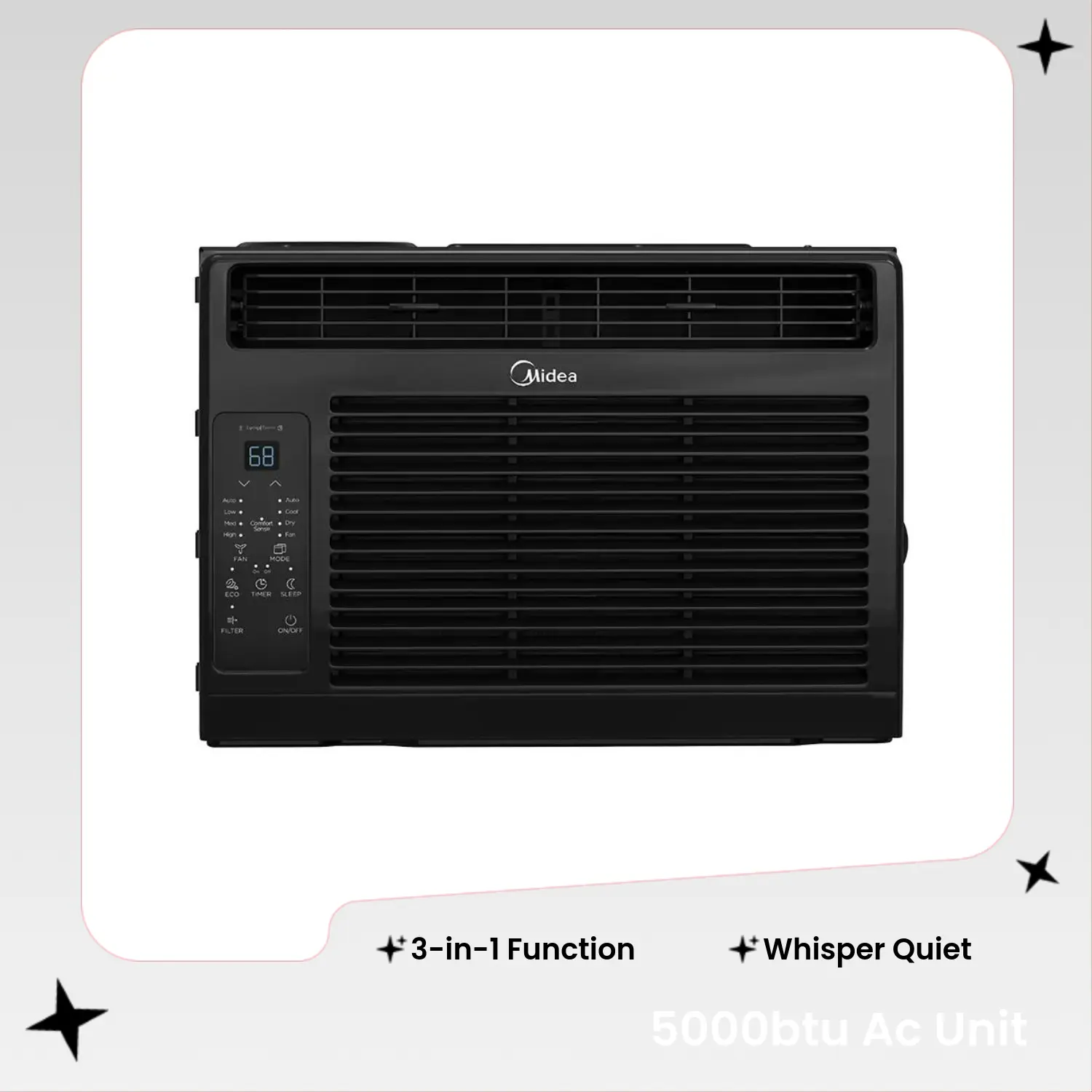 Midea 5000 BTU Window Air Conditioner, Like New - Quiet Energy Saving Cooling AC Unit for Bedroom, Office, Small Rooms. Features 3-in-1 Function, Remote Control, Dehumidifier Mode, Eco Friendly, Easy Installation.