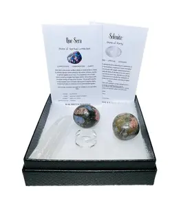 Natural Que Sera 17-27mm Crystal Stone Gift Set with Selenite for Energy Cleansing, single stand and Information Cards Metaphysical Healing Tumbled Stones Reiki