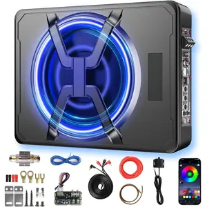10 Inch 1200W Under Seat  Subwoofer,Full Cast  Under Seat  Subwoofer,Built-in Amp & APP LED Light Control,12V Universal  Subwoofer Full Installation Kit with  Box.