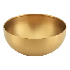 Large Capacity Stainless Steel Salad Bowls Korean Soup Rice Noodle Ramen Bowl Kitchen Food Container,Gold,15X7CM