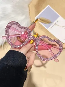 Heart-Shaped Rhinestone Glasses, Fashion Cute Style Design, Trendy Eyewear Accessory, Perfect Gift for Women and Girls, All Seasons