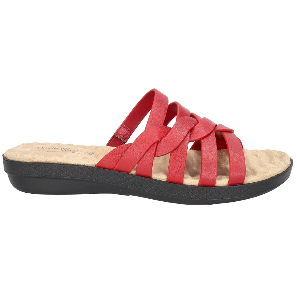 Easy Street Womens Sheri Woven Strappy Slide Casual Sandals Casual Low Heel 1-2" - Red