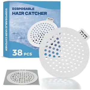 38 count Disposable Shower Drain Hair Catcher, Mesh Drain Covers Stickers, Peel & Stick Drain Strainers to Stop Clogs,  Adhesive Mesh Stickers for Bathtub, Bathroom, Kitchen Sink, Easy Peel Remove