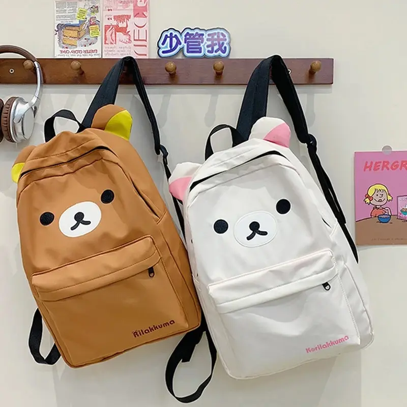 Hot Cute Bear Rilakkumas Backpack Large Capacity Anime Cartoon Backpack Stylish Student School Bag Nylon Shoulder Bags Schoolbag